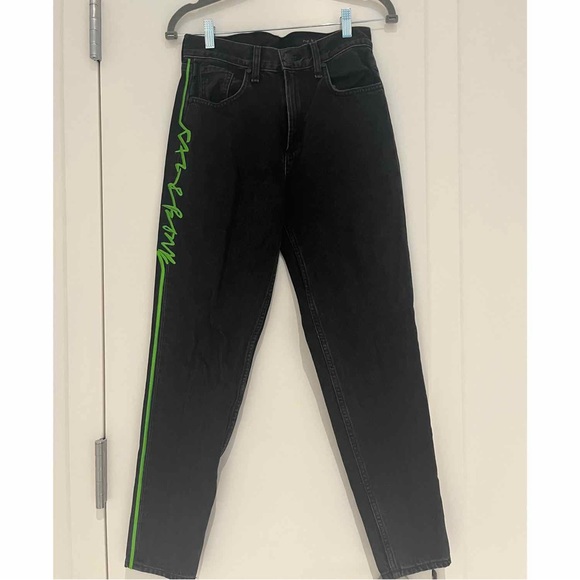Rag & Bone Neon Logo High-Rise Black Wash Straight Jeans - Picture 2 of 4